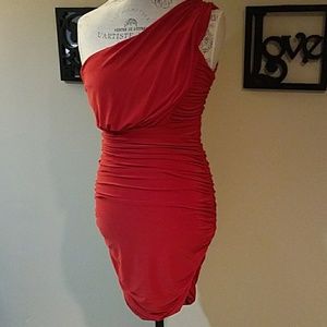 One shoulder red dress